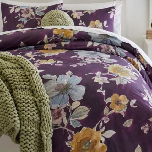Pottery Barn Teen Dark Garden Duvet Cover Purple Floral Print Twin Size NIP NEW - Picture 1 of 4